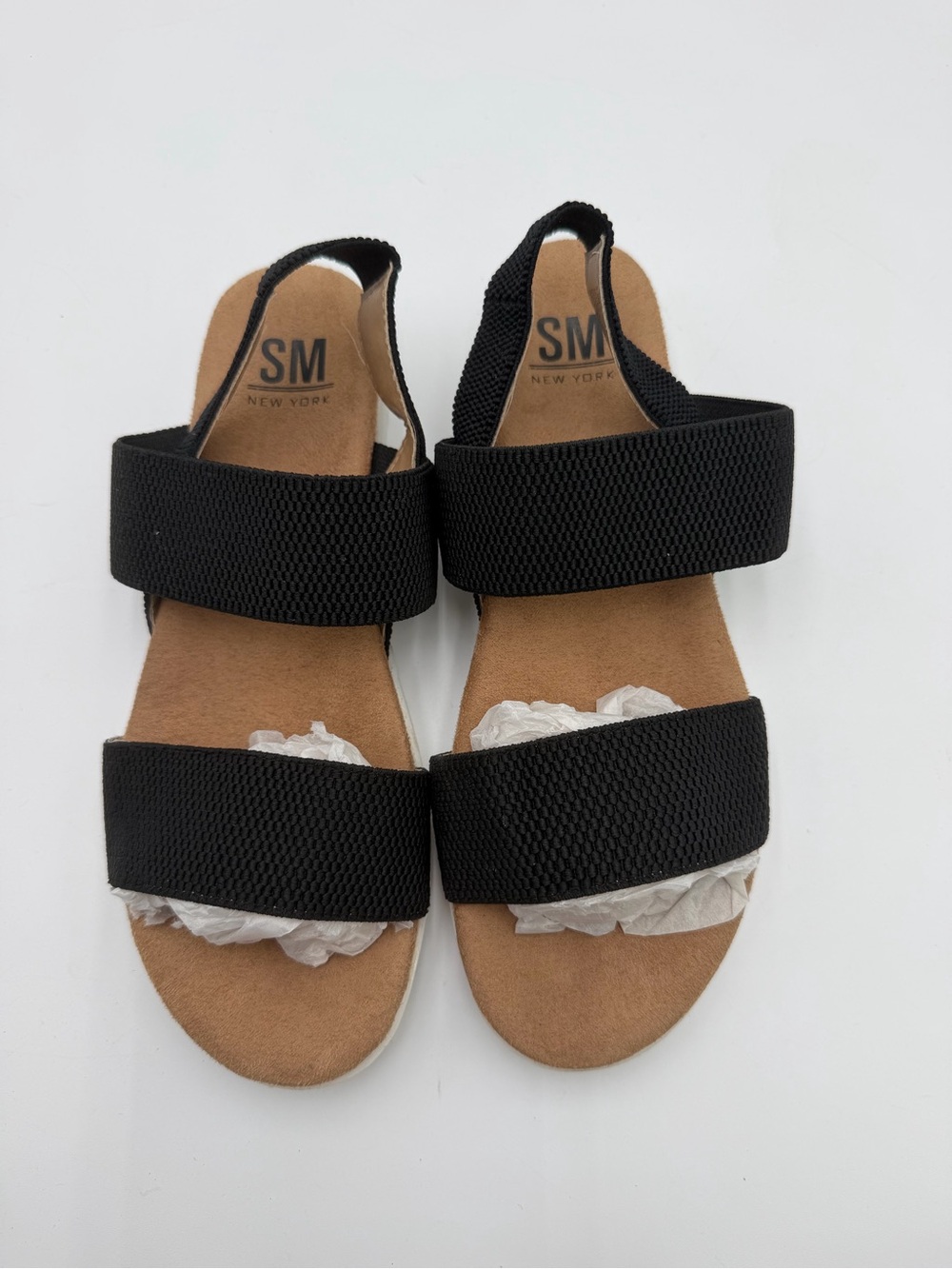 SM New York Jacey Women’s Size 8.5 Black Stretch Strap Comfort Sandals
